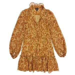 NEW House of Harlow Cottagecore Tiered Long Sleeve Mini Dress Boho Paisley Print